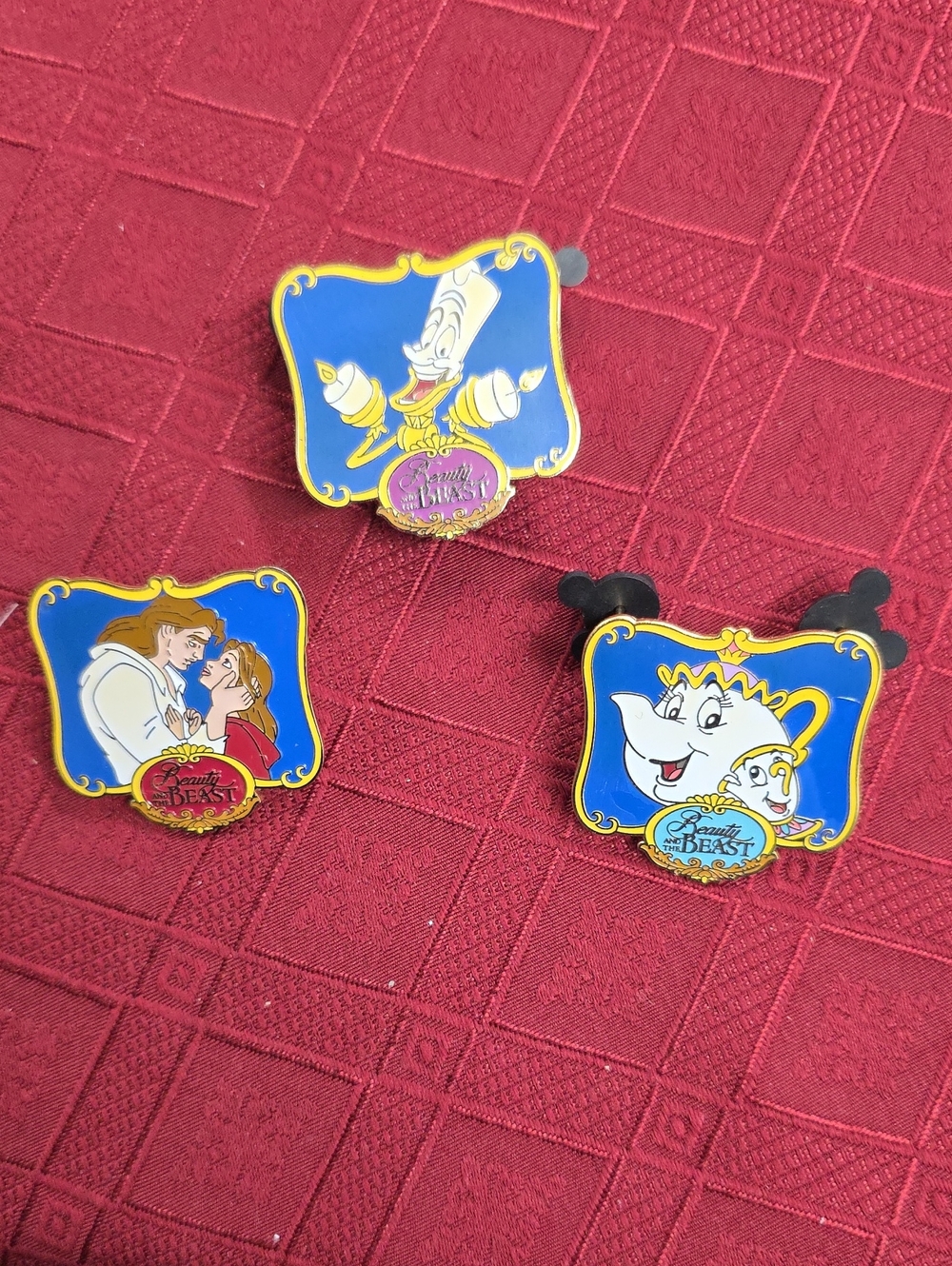 Disney Beauty and the Beast Enamel Character Pin Trio - Blue & Gold